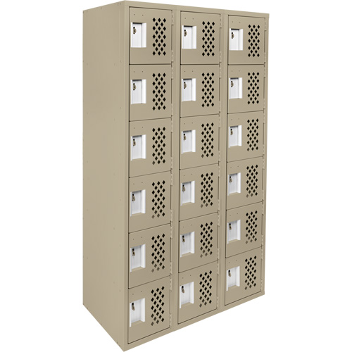 Assembled Lockerettes Clean Line Perforated Economy Lockers, 6 -tier, Bank of 3, 18" x 72" x 12", Steel Nia-Chem Ltd.