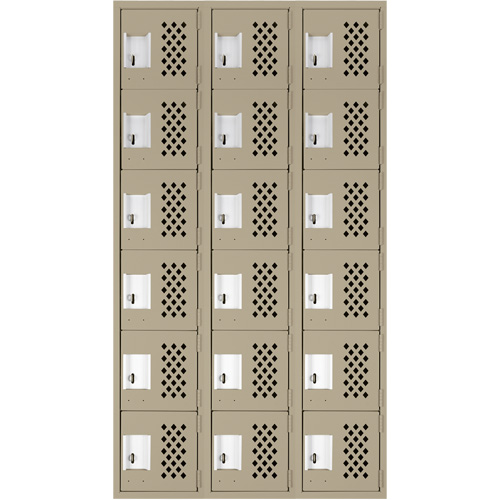Assembled Lockerettes Clean Line Perforated Economy Lockers, 6 -tier, Bank of 3, 18" x 72" x 12", Steel Nia-Chem Ltd.