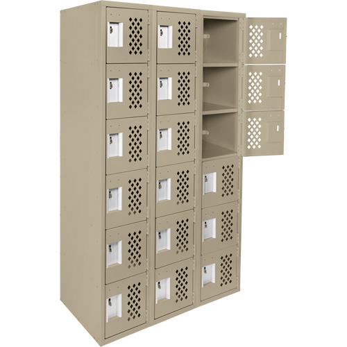 Assembled Lockerettes Clean Line Perforated Economy Lockers, 6 -tier, Bank of 3, 18" x 72" x 12", Steel Nia-Chem Ltd.
