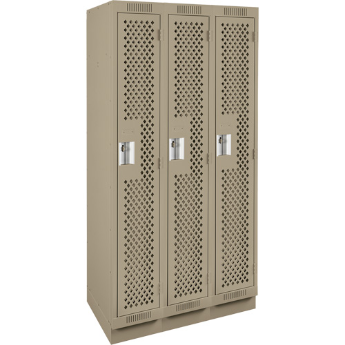 Clean Line Lockers, Bank of 3, 36" x 15" x 76", Steel, Beige, Rivet (Assembled), Perforated Nia-Chem Ltd.