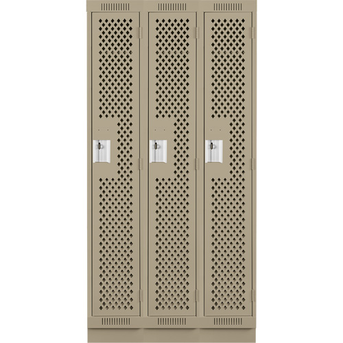 Clean Line Lockers, Bank of 3, 36" x 15" x 76", Steel, Beige, Rivet (Assembled), Perforated Nia-Chem Ltd.
