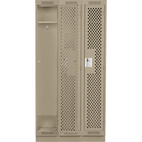 Clean Line Lockers, Bank of 3, 36" x 15" x 76", Steel, Beige, Rivet (Assembled), Perforated Nia-Chem Ltd.