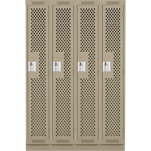 Clean Line Lockers, Bank of 4, 48" x 15" x 76", Steel, Beige, Rivet (Assembled), Perforated Nia-Chem Ltd.