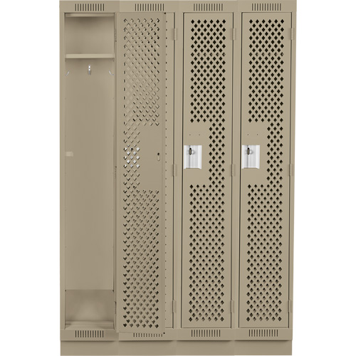 Clean Line Lockers, Bank of 4, 48" x 15" x 76", Steel, Beige, Rivet (Assembled), Perforated Nia-Chem Ltd.