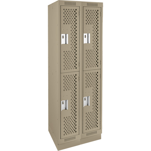 Clean Line Lockers, 2 -tier, Bank of 2, 24" x 15" x 76", Steel, Beige, Rivet (Assembled), Perforated Nia-Chem Ltd.