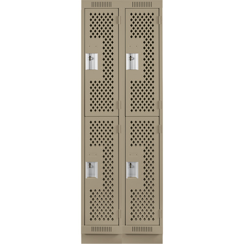 Clean Line Lockers, 2 -tier, Bank of 2, 24" x 15" x 76", Steel, Beige, Rivet (Assembled), Perforated Nia-Chem Ltd.