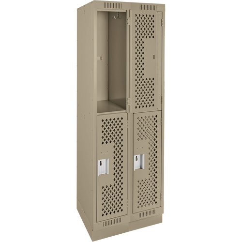 Clean Line Lockers, 2 -tier, Bank of 2, 24" x 15" x 76", Steel, Beige, Rivet (Assembled), Perforated Nia-Chem Ltd.