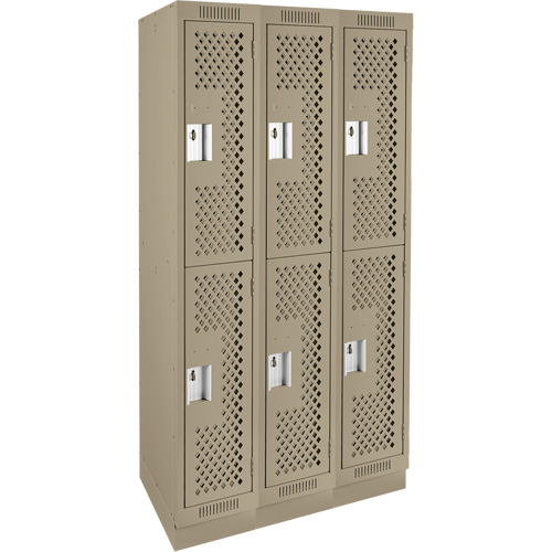 Clean Line Lockers, 2 -tier, Bank of 3, 36" x 15" x 76", Steel, Beige, Rivet (Assembled), Perforated Nia-Chem Ltd.