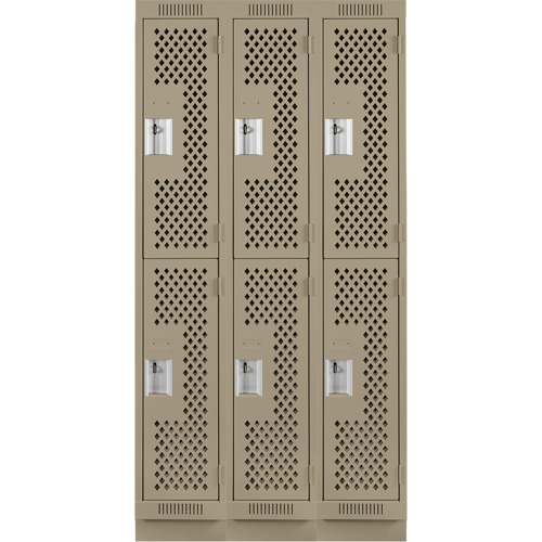 Clean Line Lockers, 2 -tier, Bank of 3, 36" x 15" x 76", Steel, Beige, Rivet (Assembled), Perforated Nia-Chem Ltd.