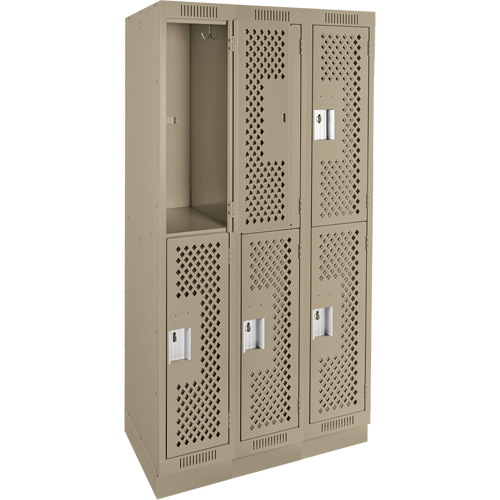 Clean Line Lockers, 2 -tier, Bank of 3, 36" x 15" x 76", Steel, Beige, Rivet (Assembled), Perforated Nia-Chem Ltd.