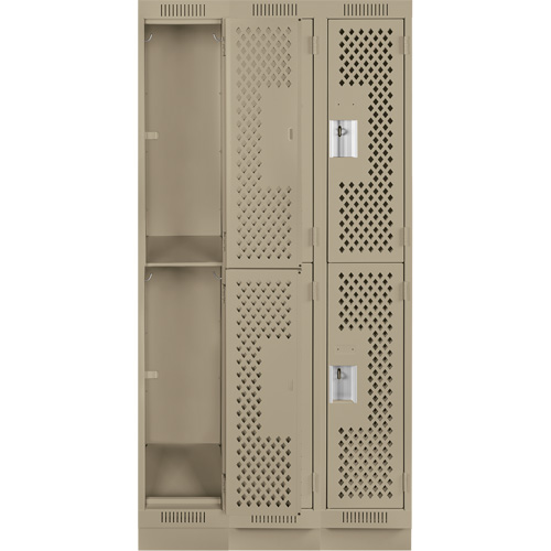 Clean Line Lockers, 2 -tier, Bank of 3, 36" x 15" x 76", Steel, Beige, Rivet (Assembled), Perforated Nia-Chem Ltd.