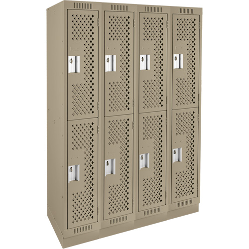 Clean Line Lockers, 2 -tier, Bank of 4, 48" x 15" x 76", Steel, Beige, Rivet (Assembled), Perforated Nia-Chem Ltd.