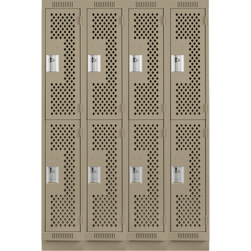 Clean Line Lockers, 2 -tier, Bank of 4, 48" x 15" x 76", Steel, Beige, Rivet (Assembled), Perforated Nia-Chem Ltd.