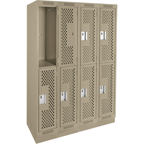 Clean Line Lockers, 2 -tier, Bank of 4, 48" x 15" x 76", Steel, Beige, Rivet (Assembled), Perforated Nia-Chem Ltd.