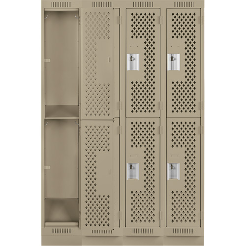 Clean Line Lockers, 2 -tier, Bank of 4, 48" x 15" x 76", Steel, Beige, Rivet (Assembled), Perforated Nia-Chem Ltd.