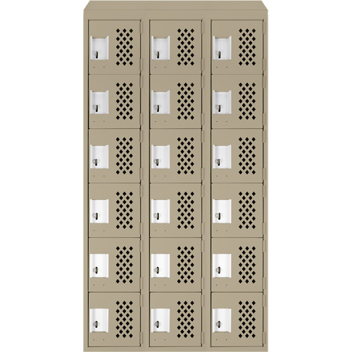 Assembled Lockerettes Clean Line Perforated Economy Lockers, 6 -tier, Bank of 3, 18" x 72" x 12", Steel Nia-Chem Ltd.