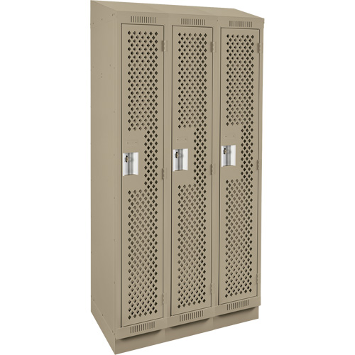 Clean Line Lockers, Bank of 3, 36" x 15" x 82", Steel, Beige, Rivet (Assembled), Perforated Nia-Chem Ltd.