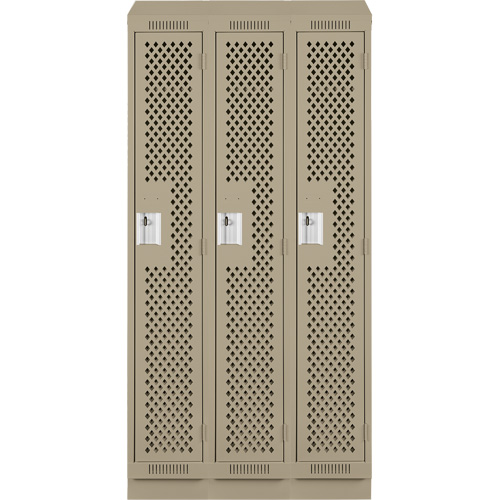 Clean Line Lockers, Bank of 3, 36" x 15" x 82", Steel, Beige, Rivet (Assembled), Perforated Nia-Chem Ltd.
