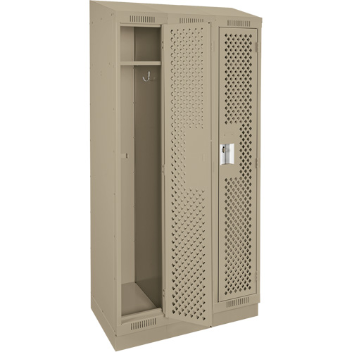 Clean Line Lockers, Bank of 3, 36" x 15" x 82", Steel, Beige, Rivet (Assembled), Perforated Nia-Chem Ltd.