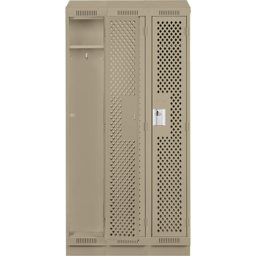 Clean Line Lockers, Bank of 3, 36" x 15" x 82", Steel, Beige, Rivet (Assembled), Perforated Nia-Chem Ltd.