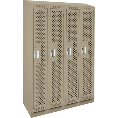 Clean Line Lockers, Bank of 4, 48" x 15" x 82", Steel, Beige, Rivet (Assembled), Perforated Nia-Chem Ltd.
