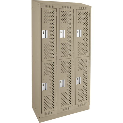 Clean Line Lockers, 2 -tier, Bank of 3, 36" x 12" x 82", Steel, Beige, Rivet (Assembled), Perforated Nia-Chem Ltd.