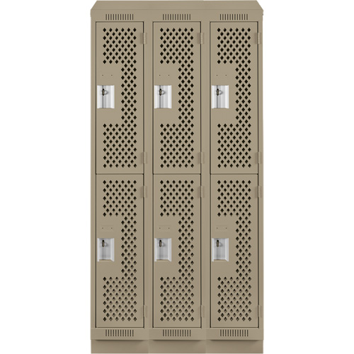 Clean Line Lockers, 2 -tier, Bank of 3, 36" x 12" x 82", Steel, Beige, Rivet (Assembled), Perforated Nia-Chem Ltd.
