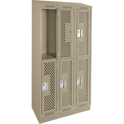 Clean Line Lockers, 2 -tier, Bank of 3, 36" x 12" x 82", Steel, Beige, Rivet (Assembled), Perforated Nia-Chem Ltd.