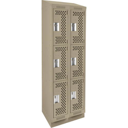 Clean Line Lockers, 3 -tier, Bank of 2, 24" x 18" x 82", Steel, Beige, Rivet (Assembled), Perforated Nia-Chem Ltd.