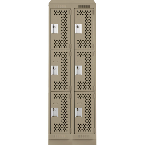 Clean Line Lockers, 3 -tier, Bank of 2, 24" x 18" x 82", Steel, Beige, Rivet (Assembled), Perforated Nia-Chem Ltd.