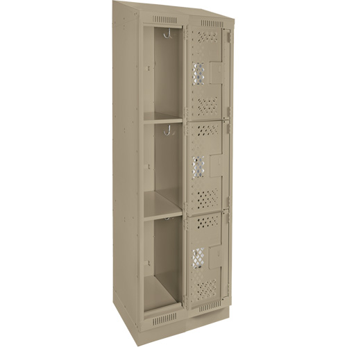 Clean Line Lockers, 3 -tier, Bank of 2, 24" x 18" x 82", Steel, Beige, Rivet (Assembled), Perforated Nia-Chem Ltd.