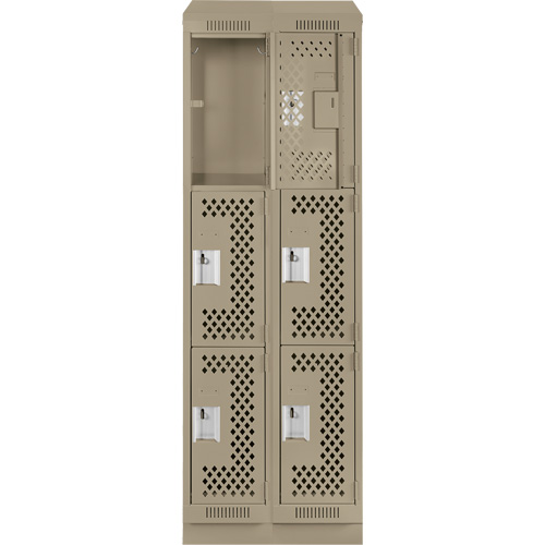 Clean Line Lockers, 3 -tier, Bank of 2, 24" x 18" x 82", Steel, Beige, Rivet (Assembled), Perforated Nia-Chem Ltd.