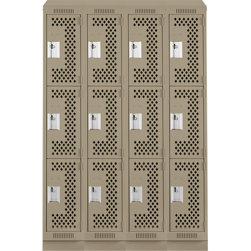 Clean Line Lockers, 3 -tier, Bank of 4, 48" x 18" x 82", Steel, Beige, Rivet (Assembled), Perforated Nia-Chem Ltd.