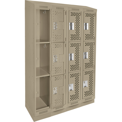 Clean Line Lockers, 3 -tier, Bank of 4, 48" x 18" x 82", Steel, Beige, Rivet (Assembled), Perforated Nia-Chem Ltd.
