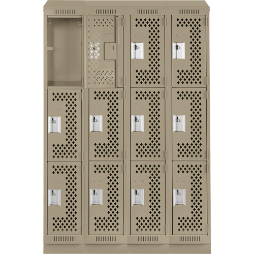 Clean Line Lockers, 3 -tier, Bank of 4, 48" x 18" x 82", Steel, Beige, Rivet (Assembled), Perforated Nia-Chem Ltd.