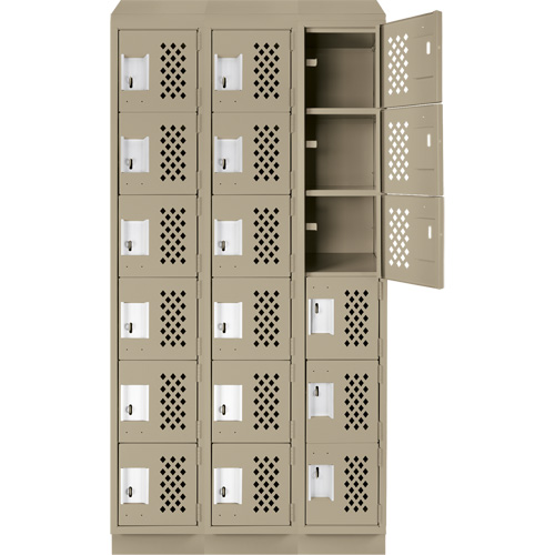 Assembled Lockerettes Clean Line Perforated Economy Lockers, 6 -tier, Bank of 3, 18" x 72" x 12", Steel Nia-Chem Ltd.