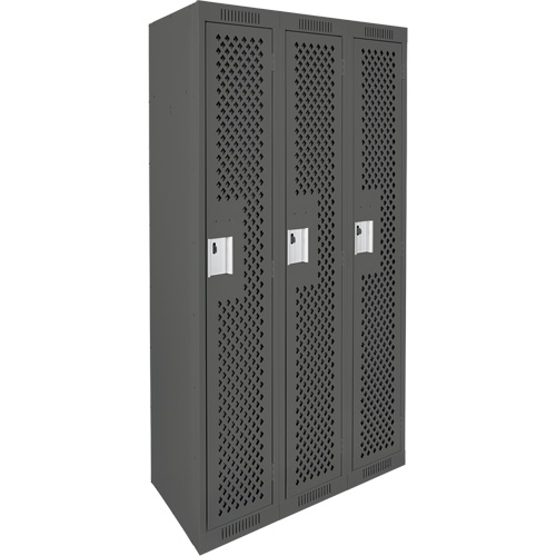 Clean Line Lockers, Bank of 3, 36" x 15" x 72", Steel, Charcoal, Rivet (Assembled), Perforated Nia-Chem Ltd.