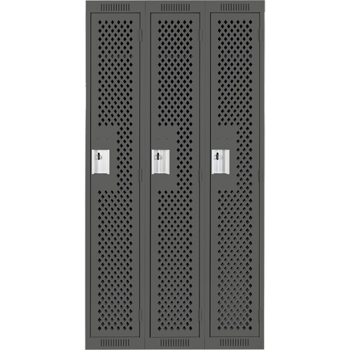 Clean Line Lockers, Bank of 3, 36" x 15" x 72", Steel, Charcoal, Rivet (Assembled), Perforated Nia-Chem Ltd.