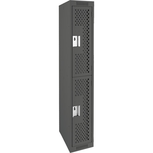 Clean Line Lockers, 2 -tier, 12" x 12" x 72", Steel, Charcoal, Rivet (Assembled), Perforated Nia-Chem Ltd.