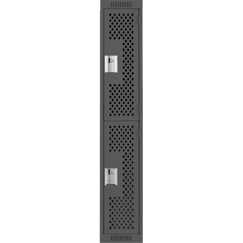 Clean Line Lockers, 2 -tier, 12" x 12" x 72", Steel, Charcoal, Rivet (Assembled), Perforated Nia-Chem Ltd.