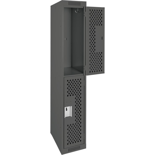 Clean Line Lockers, 2 -tier, 12" x 12" x 72", Steel, Charcoal, Rivet (Assembled), Perforated Nia-Chem Ltd.