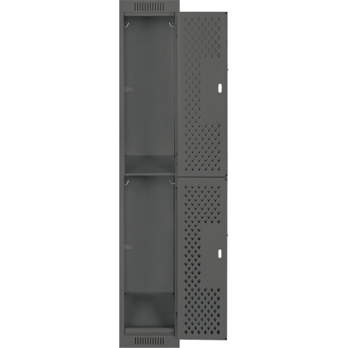 Clean Line Lockers, 2 -tier, 12" x 12" x 72", Steel, Charcoal, Rivet (Assembled), Perforated Nia-Chem Ltd.