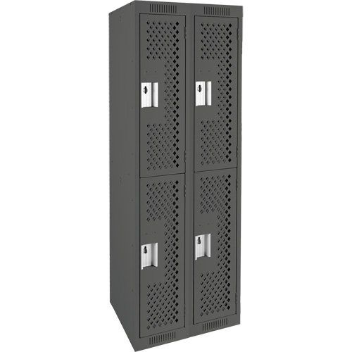 Clean Line Lockers, 2 -tier, Bank of 2, 24" x 12" x 72", Steel, Charcoal, Rivet (Assembled), Perforated Nia-Chem Ltd.