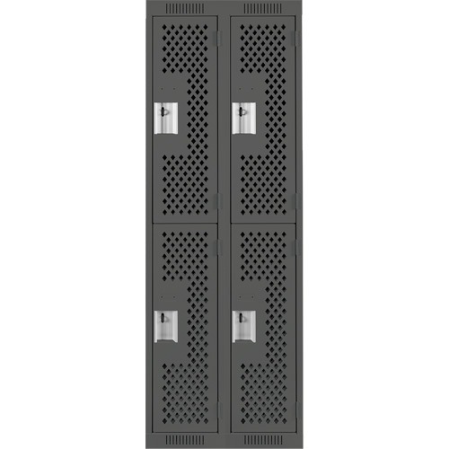 Clean Line Lockers, 2 -tier, Bank of 2, 24" x 12" x 72", Steel, Charcoal, Rivet (Assembled), Perforated Nia-Chem Ltd.