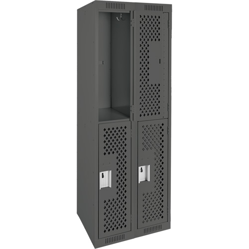 Clean Line Lockers, 2 -tier, Bank of 2, 24" x 12" x 72", Steel, Charcoal, Rivet (Assembled), Perforated Nia-Chem Ltd.