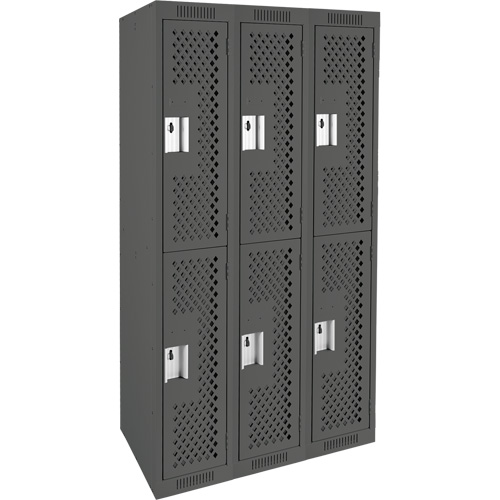Clean Line Lockers, 2 -tier, Bank of 3, 36" x 12" x 72", Steel, Charcoal, Rivet (Assembled), Perforated Nia-Chem Ltd.