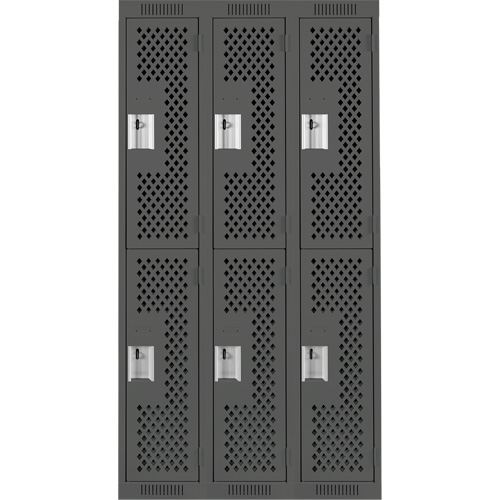 Clean Line Lockers, 2 -tier, Bank of 3, 36" x 12" x 72", Steel, Charcoal, Rivet (Assembled), Perforated Nia-Chem Ltd.