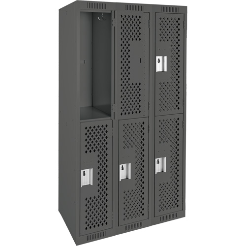 Clean Line Lockers, 2 -tier, Bank of 3, 36" x 12" x 72", Steel, Charcoal, Rivet (Assembled), Perforated Nia-Chem Ltd.