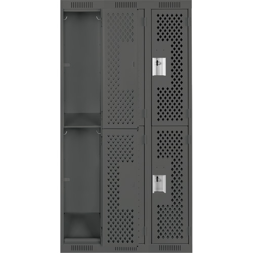 Clean Line Lockers, 2 -tier, Bank of 3, 36" x 12" x 72", Steel, Charcoal, Rivet (Assembled), Perforated Nia-Chem Ltd.