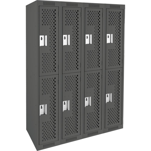 Clean Line Lockers, 2 -tier, Bank of 4, 48" x 12" x 72", Steel, Charcoal, Rivet (Assembled), Perforated Nia-Chem Ltd.